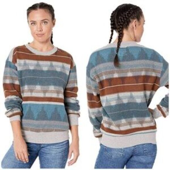 Prana Women's Medium Cozy Up Printed Sweatshirt Oversized Casual Gorpcore Terry - Picture 1 of 14